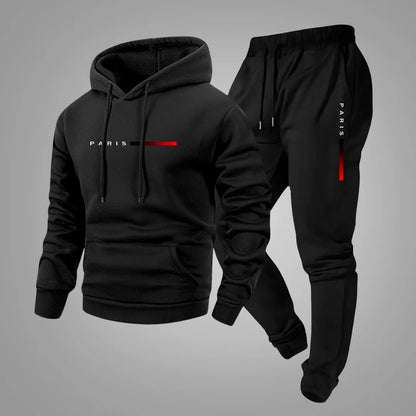 Men’s Hooded Tracksuit Set – Hoodie & Joggers with Paris Print
