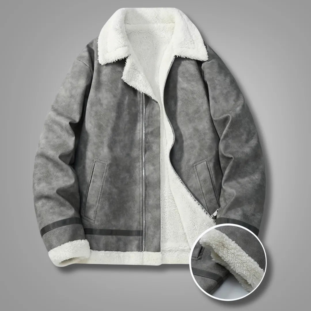 Men’s Lapel Collar Bomber Jacket with Fleece Lining