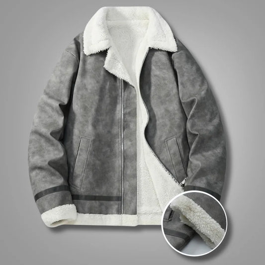 Men’s Lapel Collar Bomber Jacket with Fleece Lining