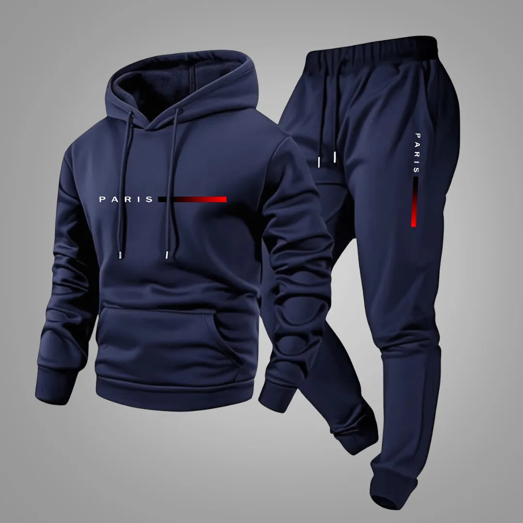 Men’s Hooded Tracksuit Set – Hoodie & Joggers with Paris Print