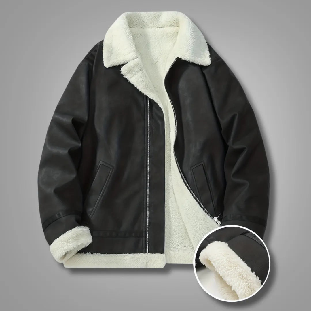 Men’s Lapel Collar Bomber Jacket with Fleece Lining