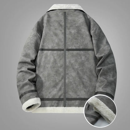 Men’s Lapel Collar Bomber Jacket with Fleece Lining