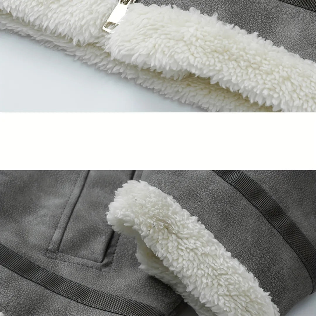 Men’s Lapel Collar Bomber Jacket with Fleece Lining