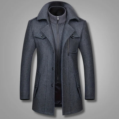 Men’s Double-Collar Tweed Winter Coat