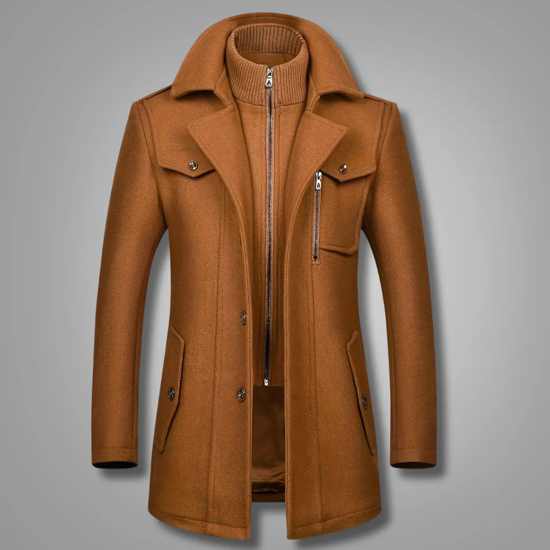 Men’s Double-Collar Tweed Winter Coat