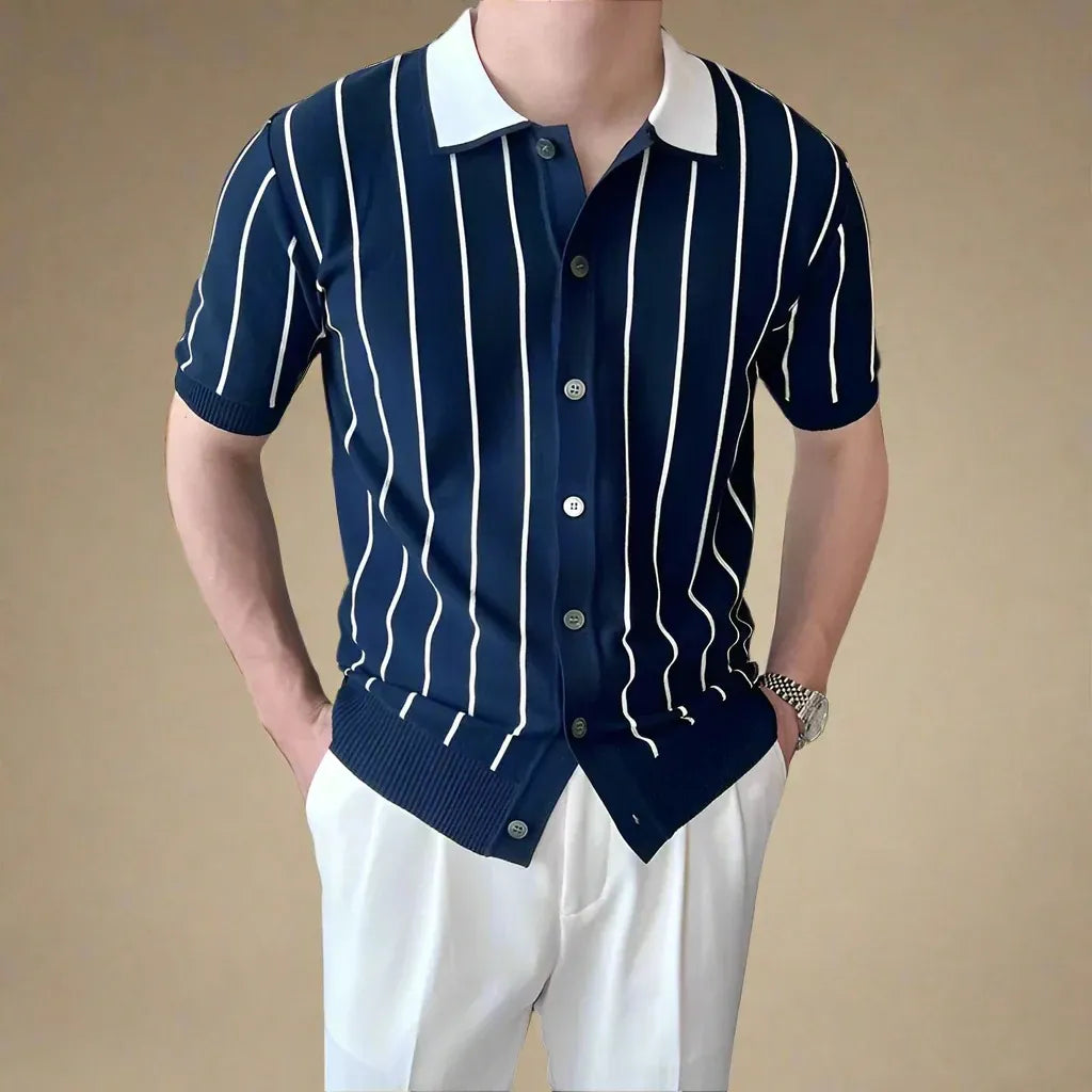 Men’s Striped Knit Polo Shirt