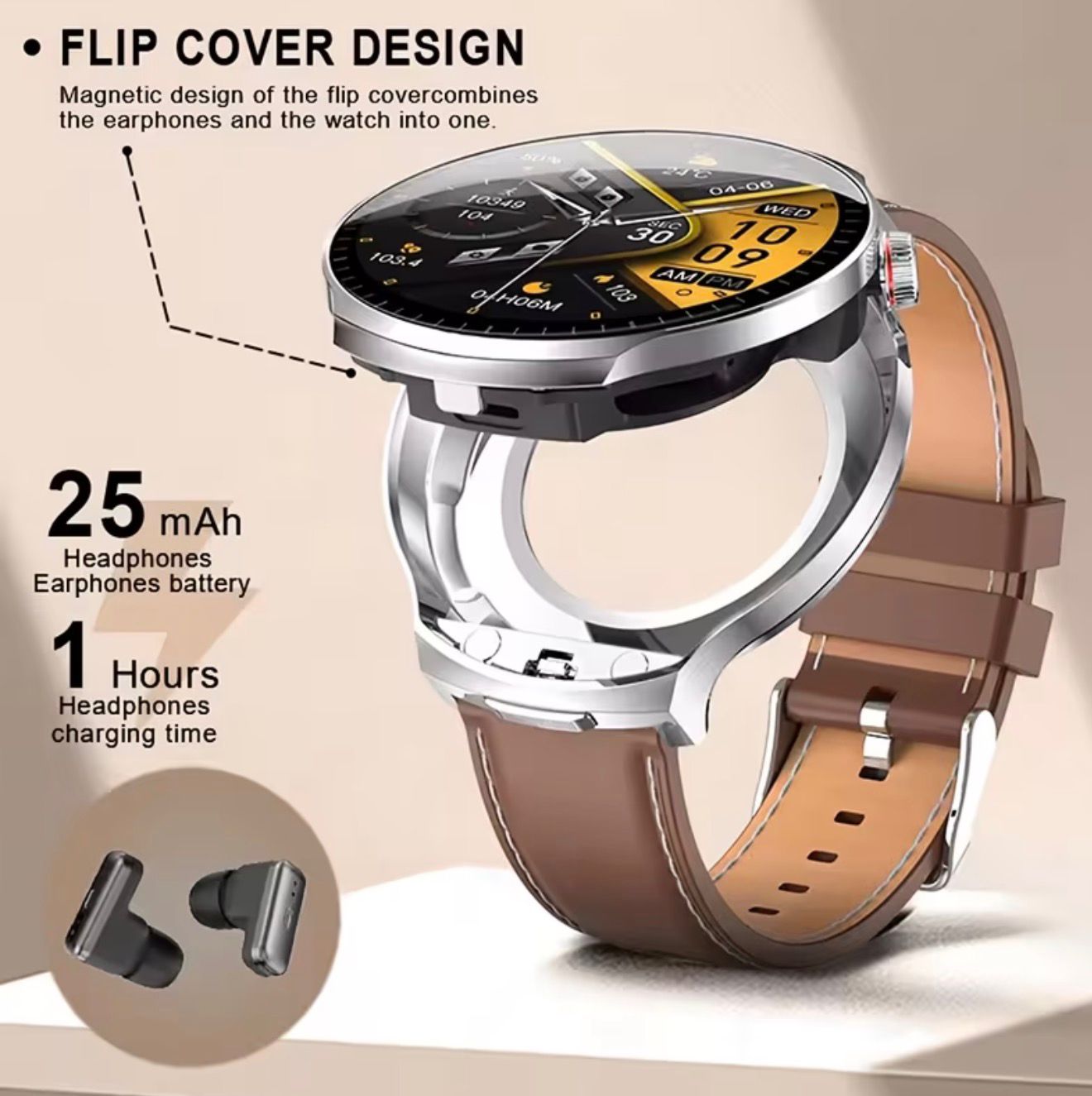 2-in-1 Smart Watch with Integrated TWS Earbuds