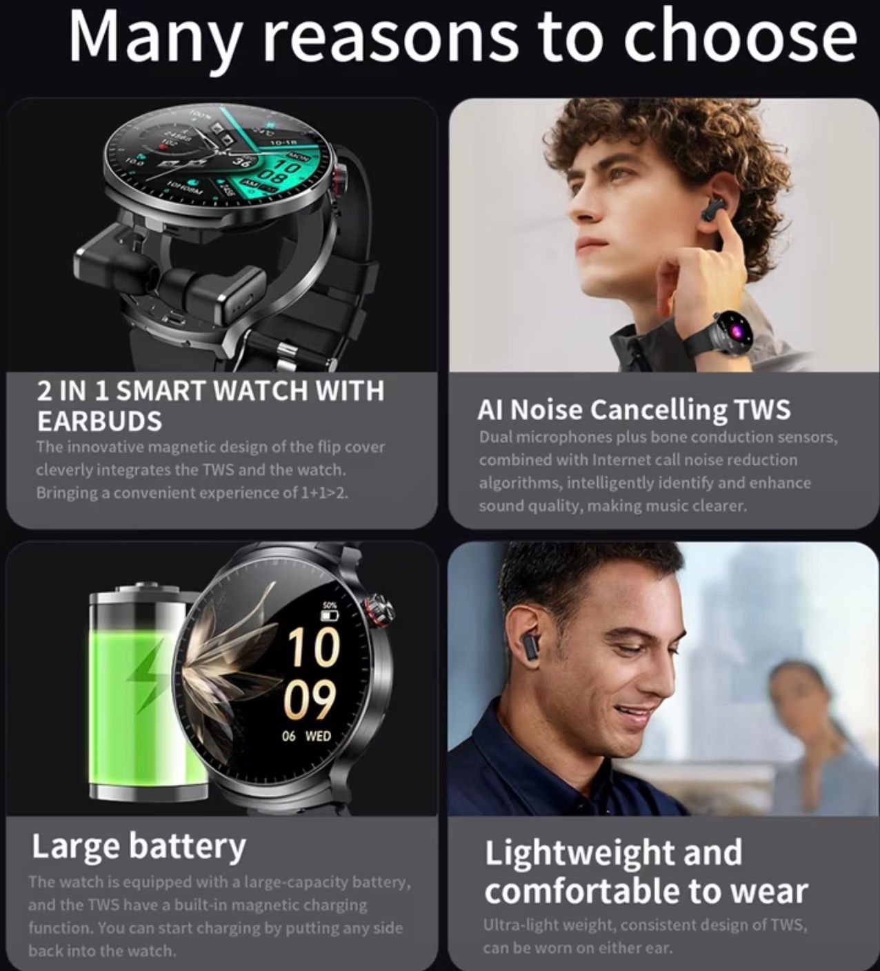 2-in-1 Smart Watch with Integrated TWS Earbuds